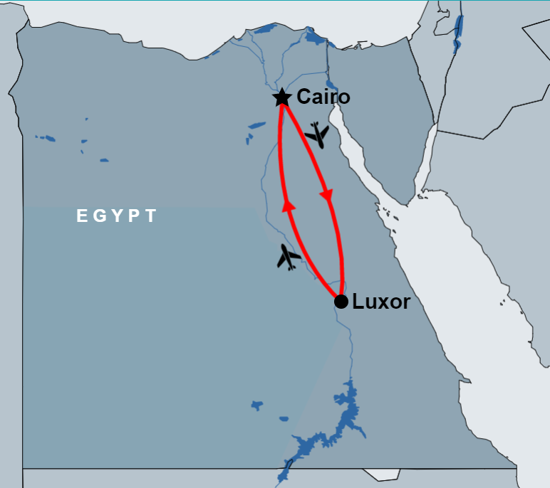 4 Day Cairo and Luxor Tour Package route map